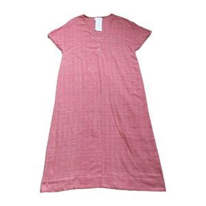 Maxi Dress Kaftan OS/M/L*Pink Geometri Cotton Popover VNeck Button Portugal New*